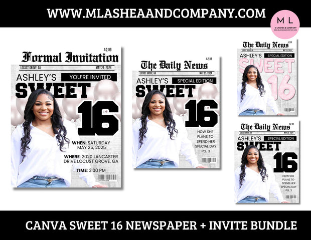 CANVA Sweet 16 Newspaper + Invite Templates
