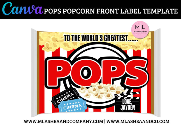 POPS Popcorn Front Label Cover Template (CANVA)