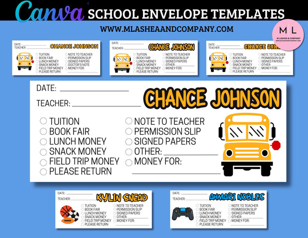 Canva School Envelopes Template Bundle