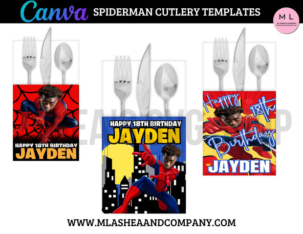 CANVA Spiderman Bday Cutlery Templates