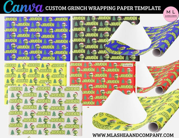 CANVA Custom Grinch Wrapping Paper