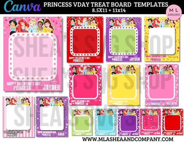 Canva Princess Vday Treat Board Templates