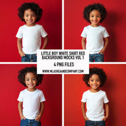 Little Boy White Shirt Red Background Mock Models Vol 1 (PNG)