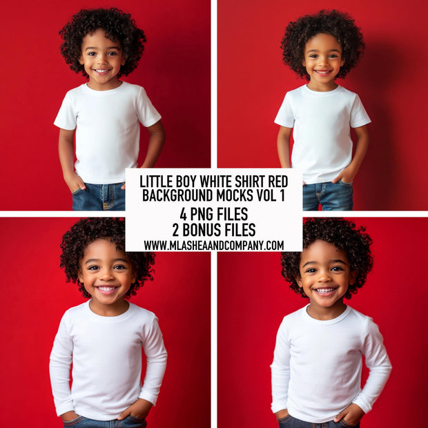 Little Boy White Shirt Red Background Mock Models Vol 1 (PNG)