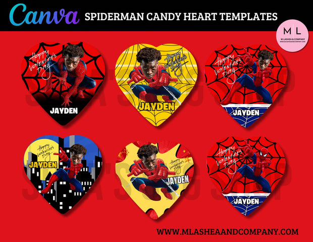 CANVA Spiderman Heart Shaped Candy Templates