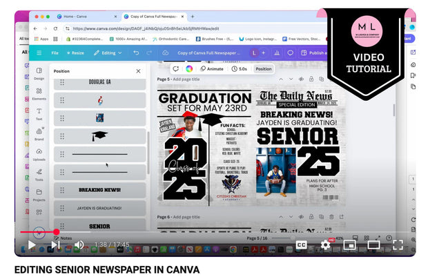 Editing Canva Senior Newspaper Template