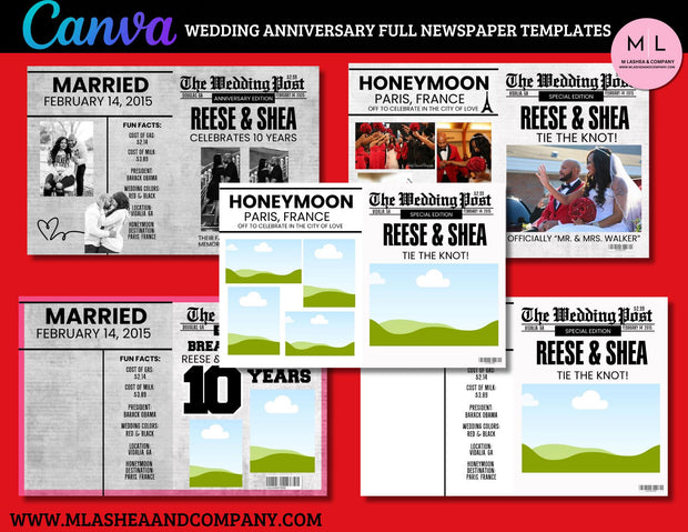 Canva Wedding - Anniversary Newspaper Templates