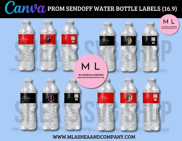 Canva Prom Sendoff Water Bottle Label Templates