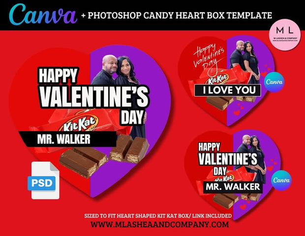 CANVA + Photoshop Heart Shaped Candy Templates (KitKat)