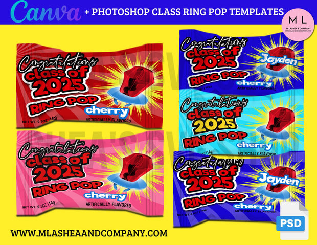 SENIOR CLASS RING POP TEMPLATES (Photoshop + Canva)