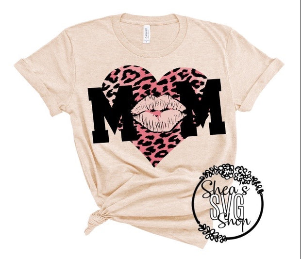 Mom Animal Print Heart with lips PNG