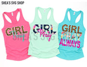 Girl Pray Heat Transfers- (Cotton, Poly, Blend)